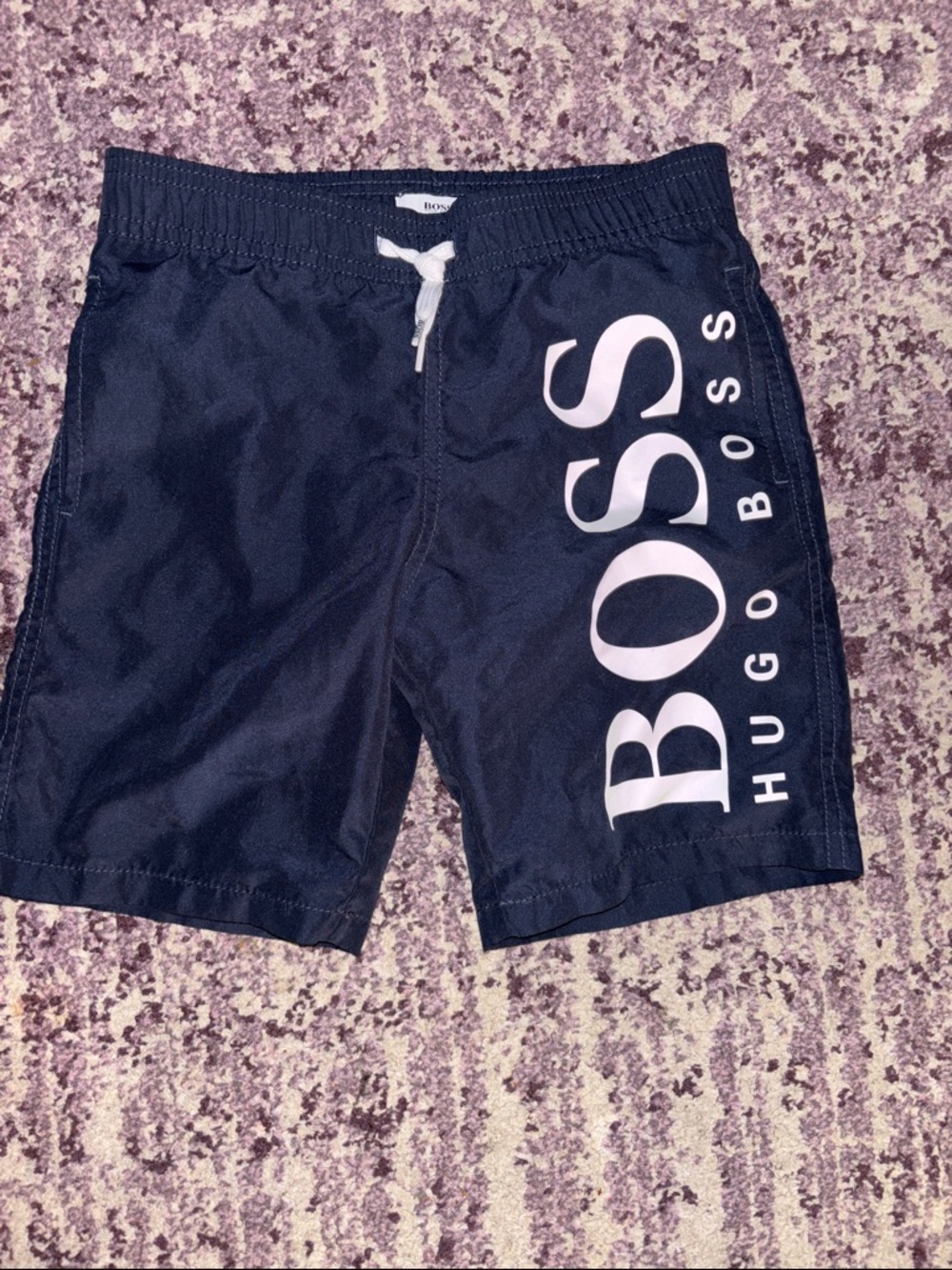 Hugo Boss Navy Swim Shorts with White Logo